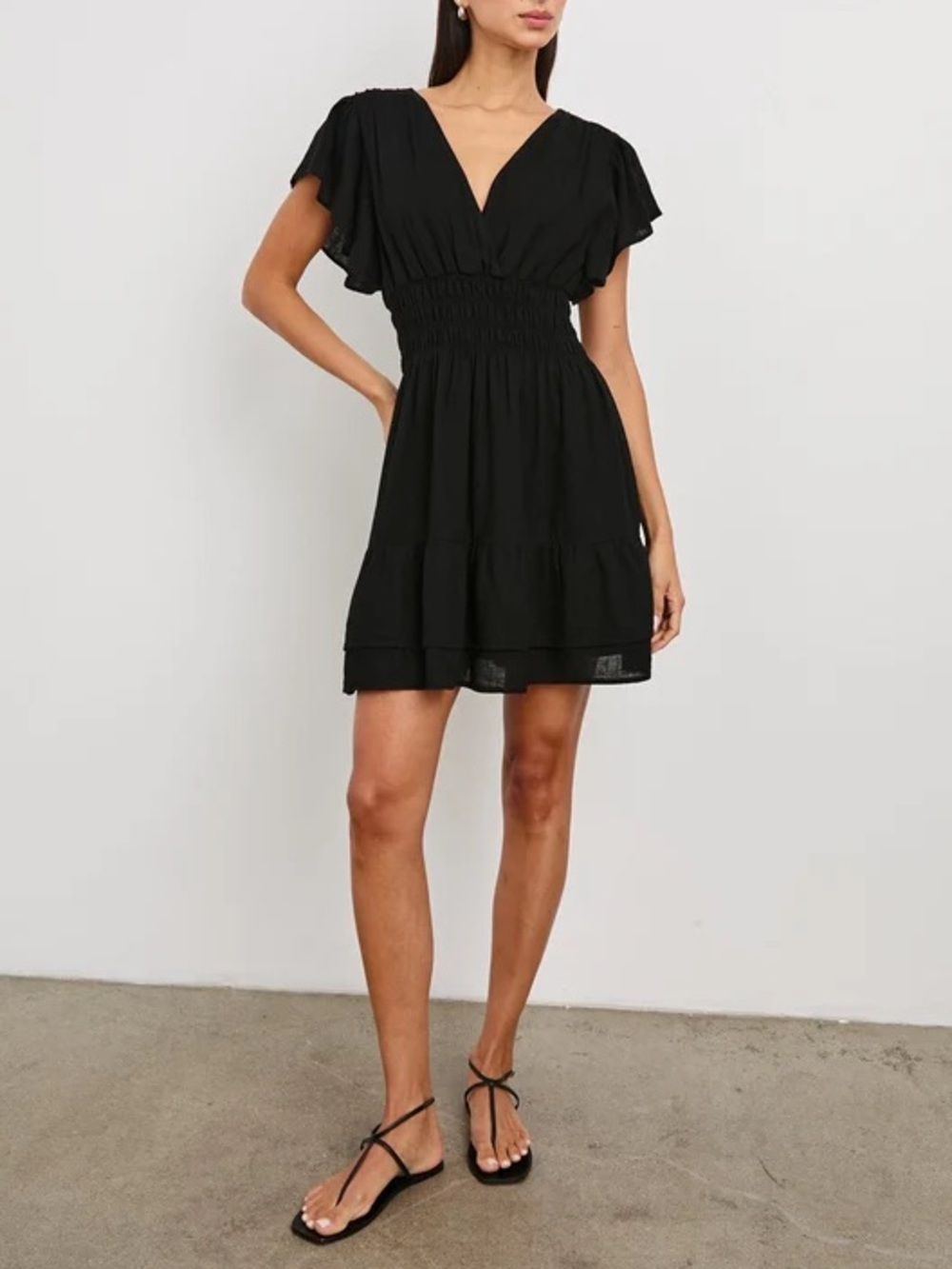 Rails Kimora Smocked Waist Linen Blend Black Dress Quiet Luxury Designer